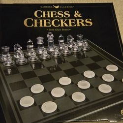 checkers chess glass board new in box