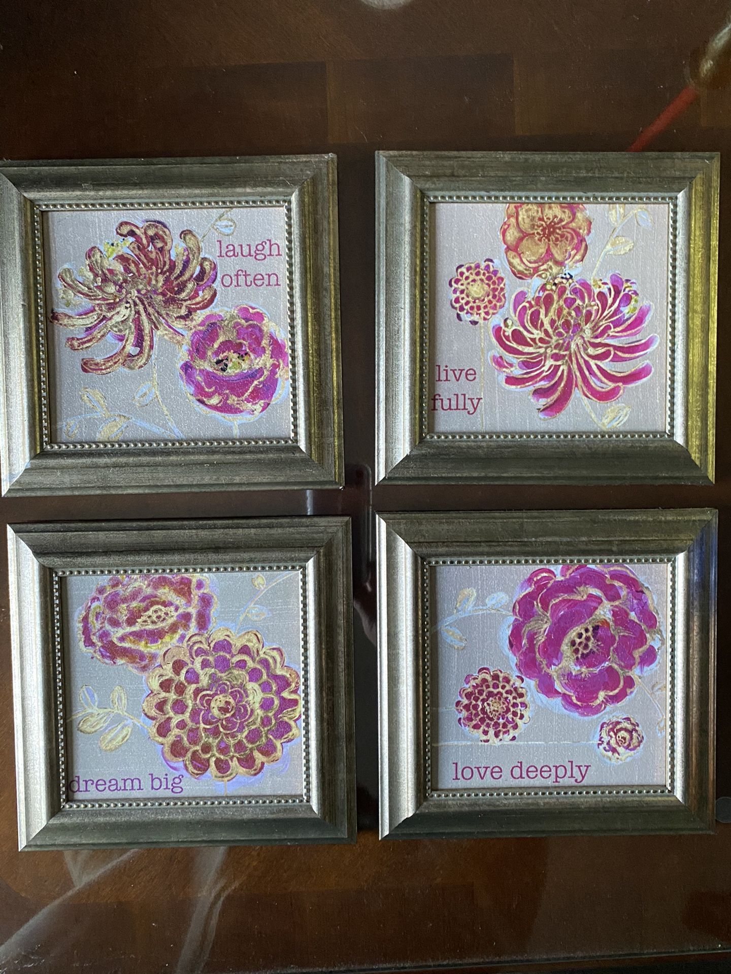 Four 8” Square Grouping of Pictures of Super Mottos to Live By