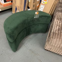 Modern Green Corduroy Fabric Half Crescent Moon Storage Ottoman(Set of 1)