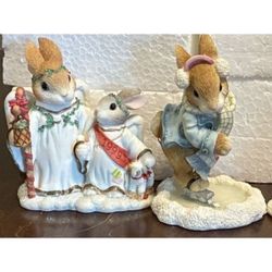 Christmas Blushing Bunnies Lot Of  2 Enesco 