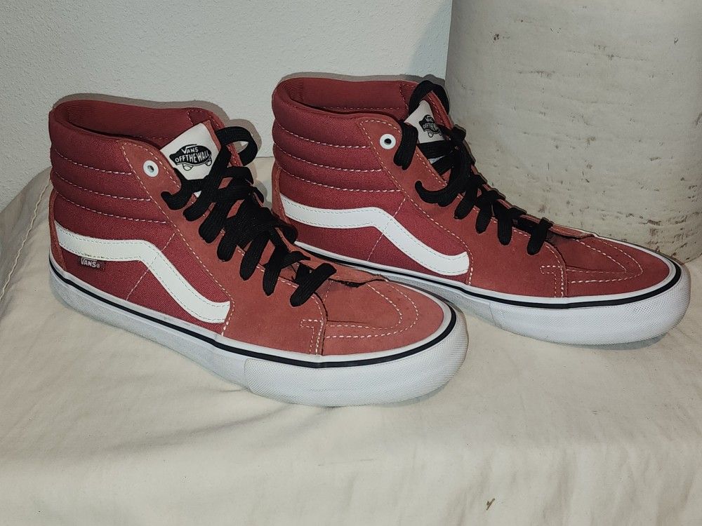 Vans Of The Wall Burgundy Suede Leather Shoes Sz 9.5 Men High Tops Skateboard
