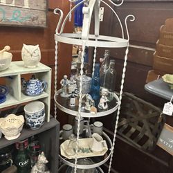 Lovely Vintage Wrought Iron & Glass Shelf 