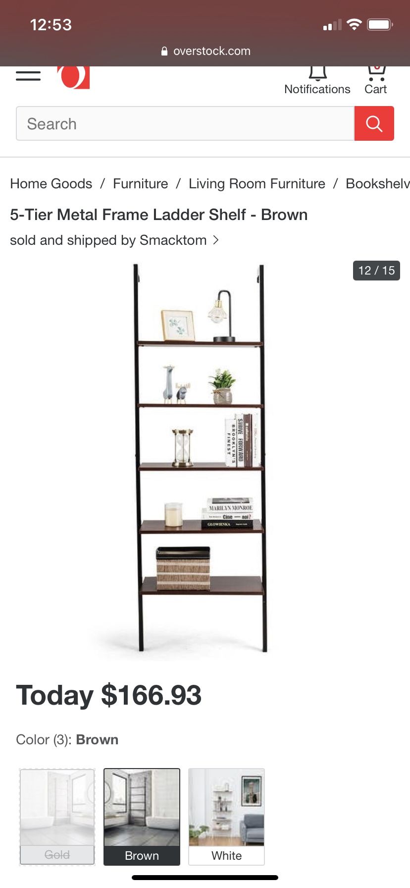 5-Tier Metal Frame Ladder Shelf - Brown