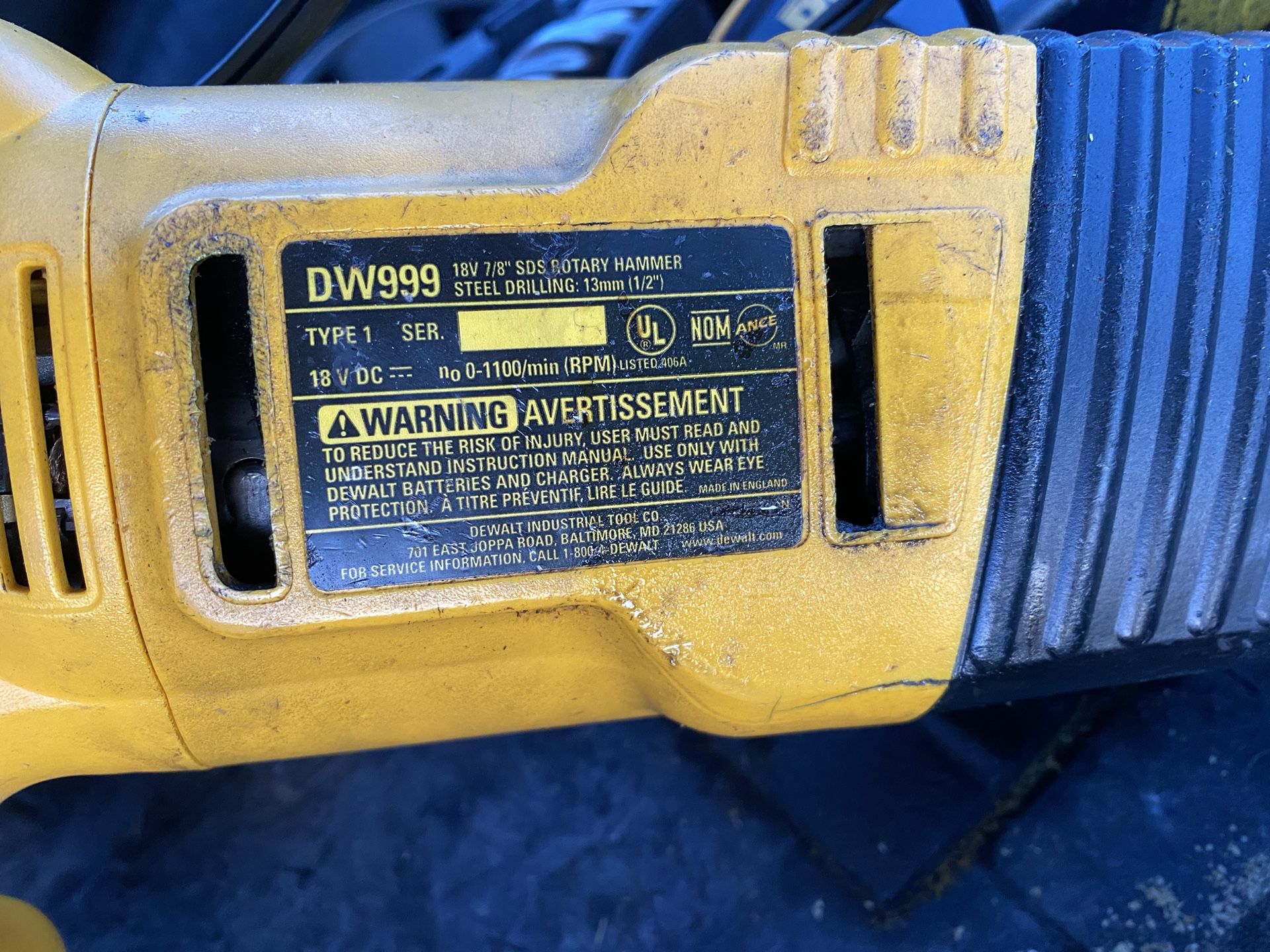 Dewalt DW999 18 Volt 7 8 SDS Rotary Hammer Drill for Sale in Delhi CA OfferUp