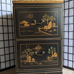 Oriental Chinoiserie 2-Drawer Filing Cabinet. Collectors Piece