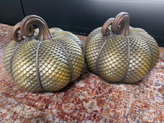 Set of 2 Gold Scale Texture Decorative Pumpkins