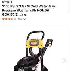 Presure Washer Dewalt 3100psi Powered By Honda 