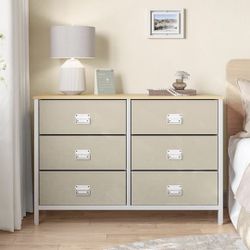6 Drawer Dresser With Fabric Drawers 46 Inches Wide