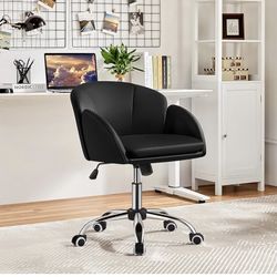 Cute Petal Desk Chair Home Office Chair Swivel Leather Desk Chair Makeup Vanity Chair with Armrests for Bedroom Modern Computer Rolling Chair for Wome