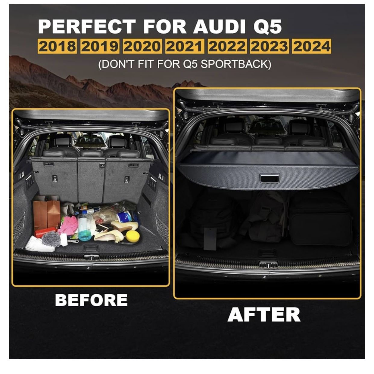 Audi Q-5 Cargo Cover Black Carbon Fiber Pattern