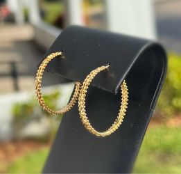 Jewelry 14k hollow yellow gold round imperial wheat two row hoop earrings 4.10g