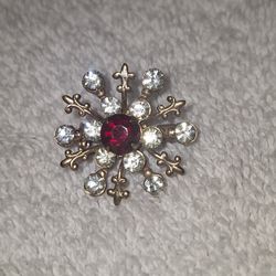 Vintage Brass Red Stone Brooch 