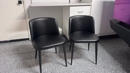 Two Black Faux PU Leather Modern Armless Kitchen Dining Room Chairs