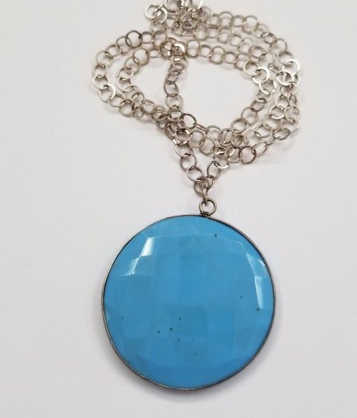Sterling Silver Necklace With Blue Stone 