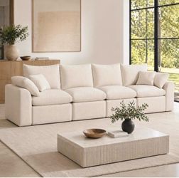 100% brand new in box Beige 140” Sectional Couch Sofa 4 Seats, High Back  Luxury Chenille Modular Boneless Cloud Couch Sofa, 4-Seater