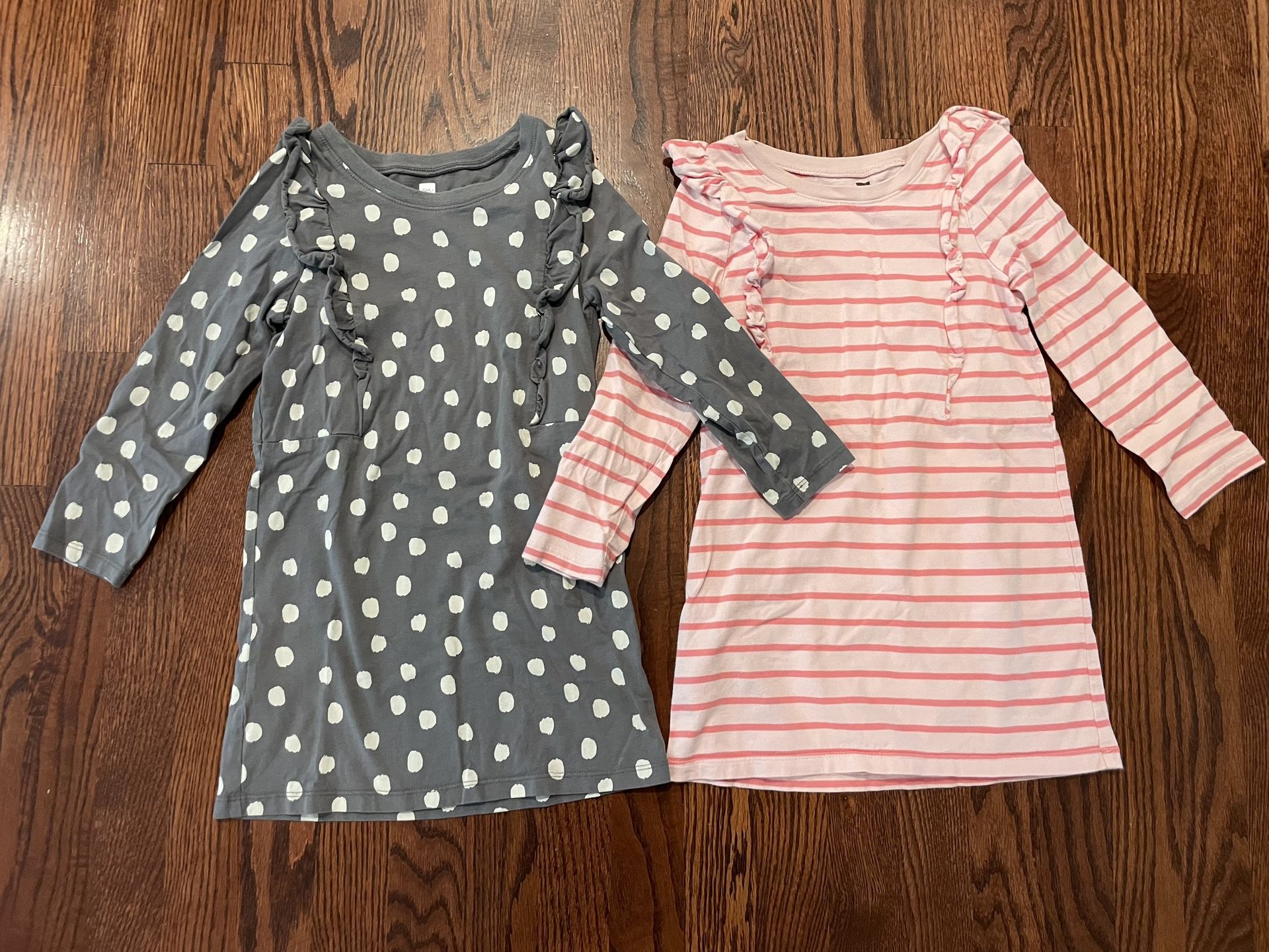 TEA COLLECTION Girls Size 6 Dress Lot: Pink Striped + Grey Polka Dot