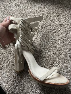 Cute Straps Fringe Off White Heels