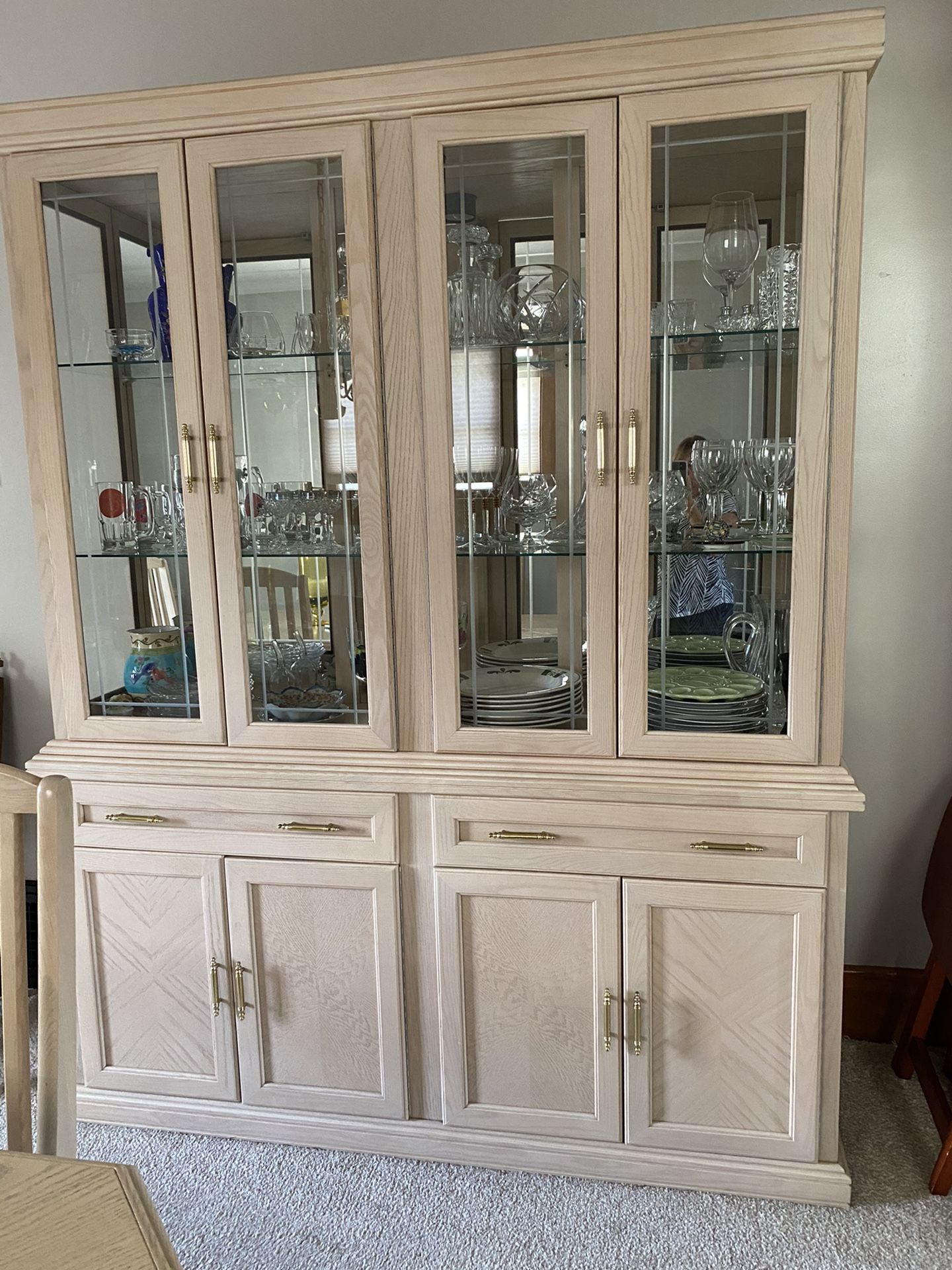 Dining table with six chairs china cabinet and small hutch