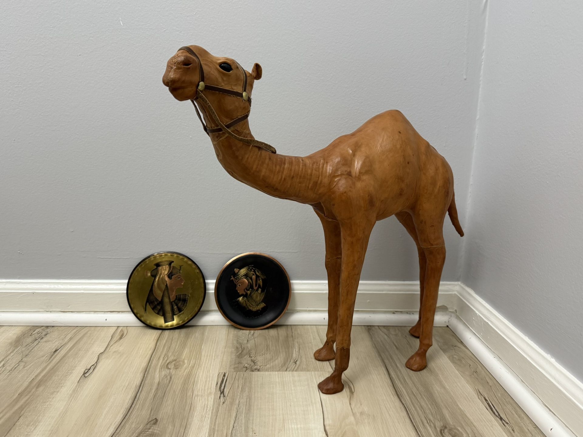 Large leather wrapped camel statue
