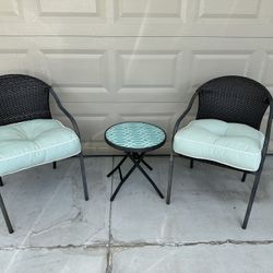 Patio Chairs & small folding table - Brown & Aqua
