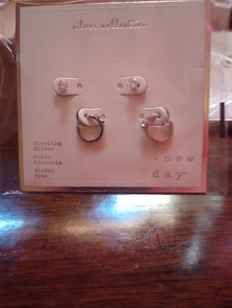 Cubic Zirconia 2 Sets Of Earrings 