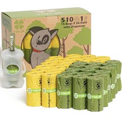 NEW/ Poop Bags Rolls with Dispenser & Holder, 510 Pet Waste Bags, 100% Leak Proof Extra Thick and Strong Corn Starch Blend