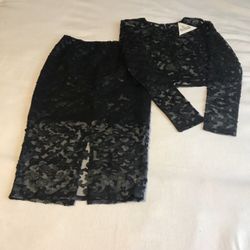 REHAB, BLACK TEO PIECES, TOP & SKIRT SIZE M