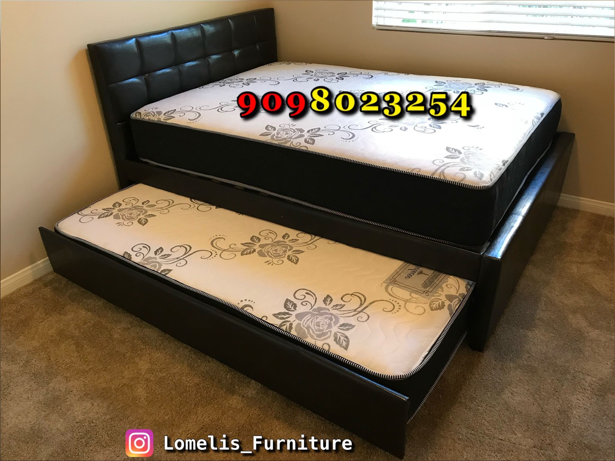 Full/Twin Expresso Trundle Beds Orthopedic Mattresses Included