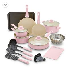 Greenlife 18-Piece Soft Grip Toxin-Healthy Ceramic Nonstick Cookware Set Pink Dishwasher Safe