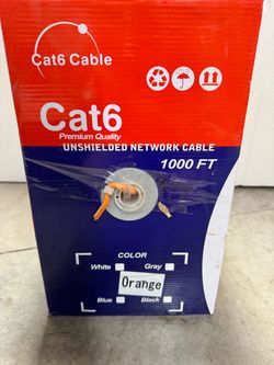 orange 1000ft Cat6 UTP Bulk Ethernet Cable – Solid, 23AWG, CCA, 550MHz, Pull Box