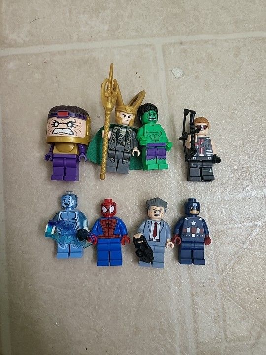 Lego Marvel Minifigures Lot Loki Modok, Spiderman  Hulk Captain America Electro
