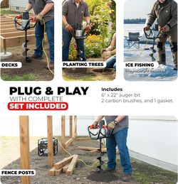 REVERSE FUNCTION. 1500W Electric Post Hole Digger Earth Auger Dig 3/4" Shaft Reverse Function Hole Fence Post, Tree Soil Planting Include 6" Dirt Auge