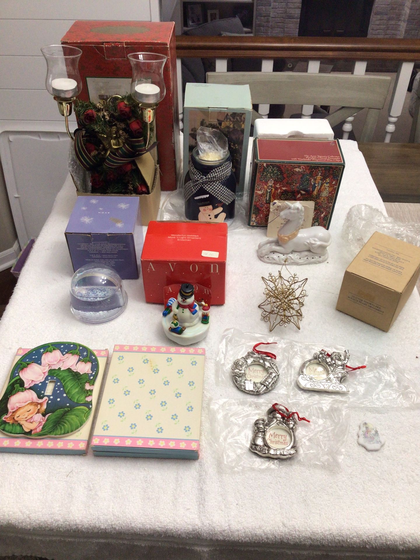 Vintage Christmas Decorations Sconce Precious Moments Mason Jar Candle Porcelain Unicorn Ornaments