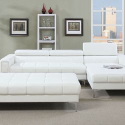 White Faux Leather Sectional Sofa - Ottoman Sold Separate (Free Delivery)