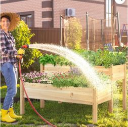 Wooden Elevated Raised Garden Bed with Legs 2 Tiers Plant Box for Vegetables,Fir wood 🌱