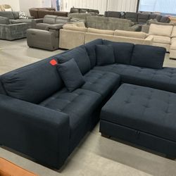Fabric Sectional With Storage Ottoman 