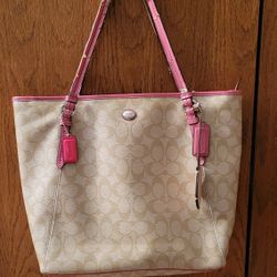 Coach Beige and Pink Signature Tote