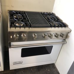 Viking 36”Wide Dual Fuel Range Stove In White With Charbroil Grill