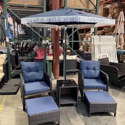 Free Umbrella!! New 5 pcs Outdoor Patio Set Chair Table Ottoman Chaise Footstep