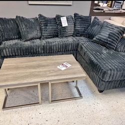 Charcoal Fabric Sectional. Brand New.