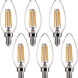 FLSNT 60W Equivalent LED Chandelier Light Bulbs, Dimmable, E12 Base, Clear B11 LED Filament Candelabra Bulbs, 2700K Soft White, 6 Pack