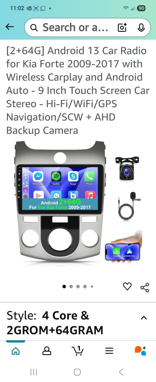 [2+64G] Android 13 Car Radio for Kia Forte 2009-2017 with Wireless Carplay and Android Auto - 9 Inch Touch Screen Car Stereo - Hi-Fi/WiFi/GPS Navigati