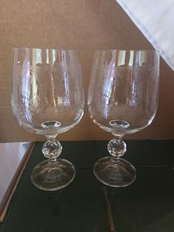 • Vintage Bohemian Etched Crystal Water Glass - Cascade Pattern
