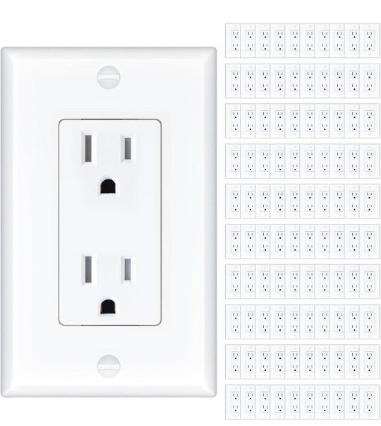 Amico 75 Pack 15 Amp Outlet, Standard Electrical Outlets, Tamper Resistant, 2-Pole 3-Wire Wall Outlet