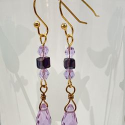 Hand Made Gold and Purple Earrings 