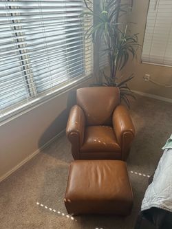 Children’s leather chair with ottoman