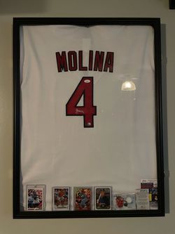 Yadier Molina Autographed Jersey and Display Case