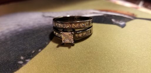 Princess Cut White Sapphire Black Gold Fill 