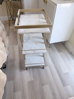 Gold Rolling Cart with Marble Shelves