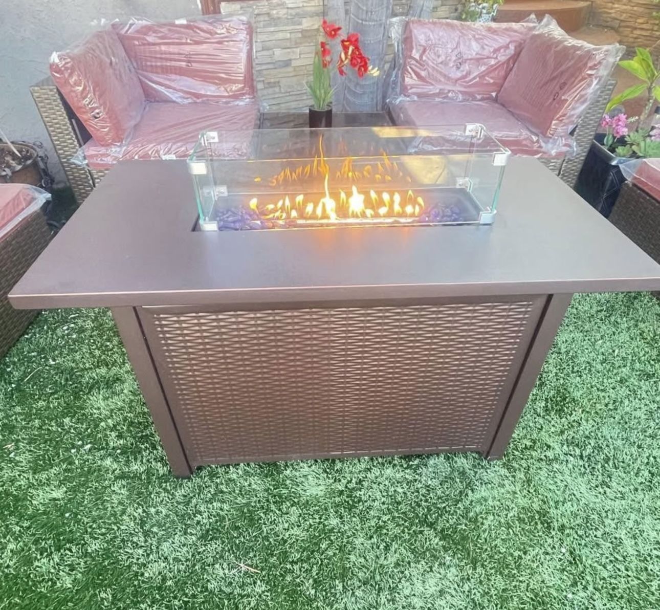 Elegant Fire Pit π₯π₯π₯ With Glass & Blue Rocks